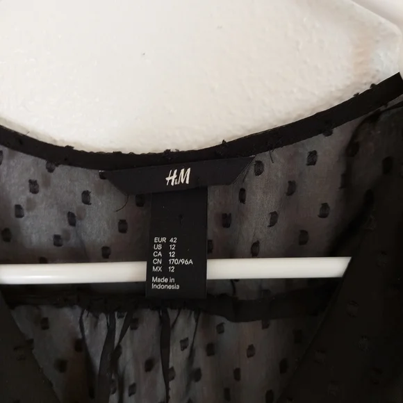 H&M sheer blouse, button front, puff short sleeve, size 12 - Picture 2 of 4